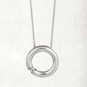 Hvidgulds Tension-set vedhng med brillant